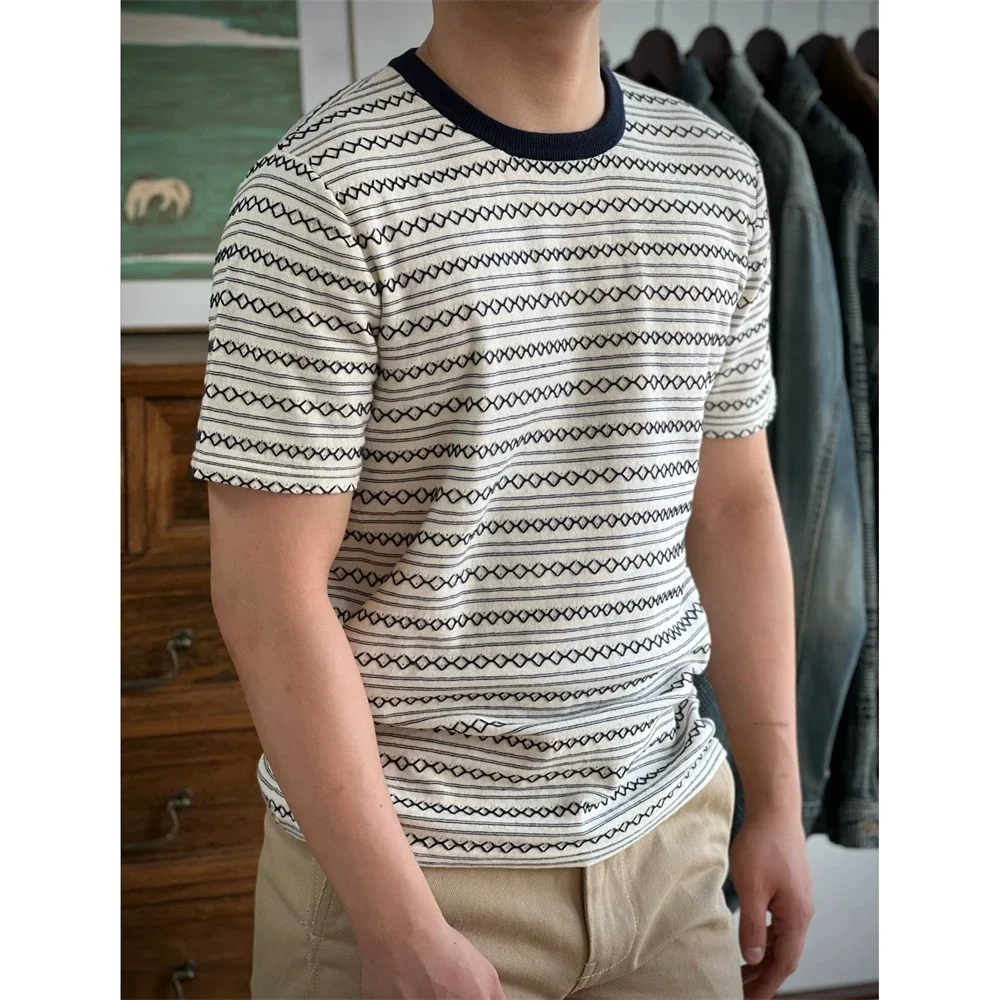 

DQ169 Mans 240gsm Heavy Thick Casual Tee Cotton Stripe T Shirt 2 Colours