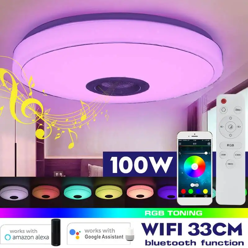 

100W Smart WIFI LED Round Ceiling Light RGBW Dimmable Bedroom Living Room Ambient Music Lamp Compatible With Alexa Google Home
