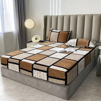 1Pc Simple Fashion Printed Geometric Checkered Multi-Color Ins Style Milk Velvet Fitted Sheet Mattress Cover Mattress Cover Dust Cover Suitable for Bedroom Apartment House Single Bed Double Bed Winter Soft, Comfortable, Soft, Warm, Skin-Friendly and Supple 99/200/153/180/203cm 2