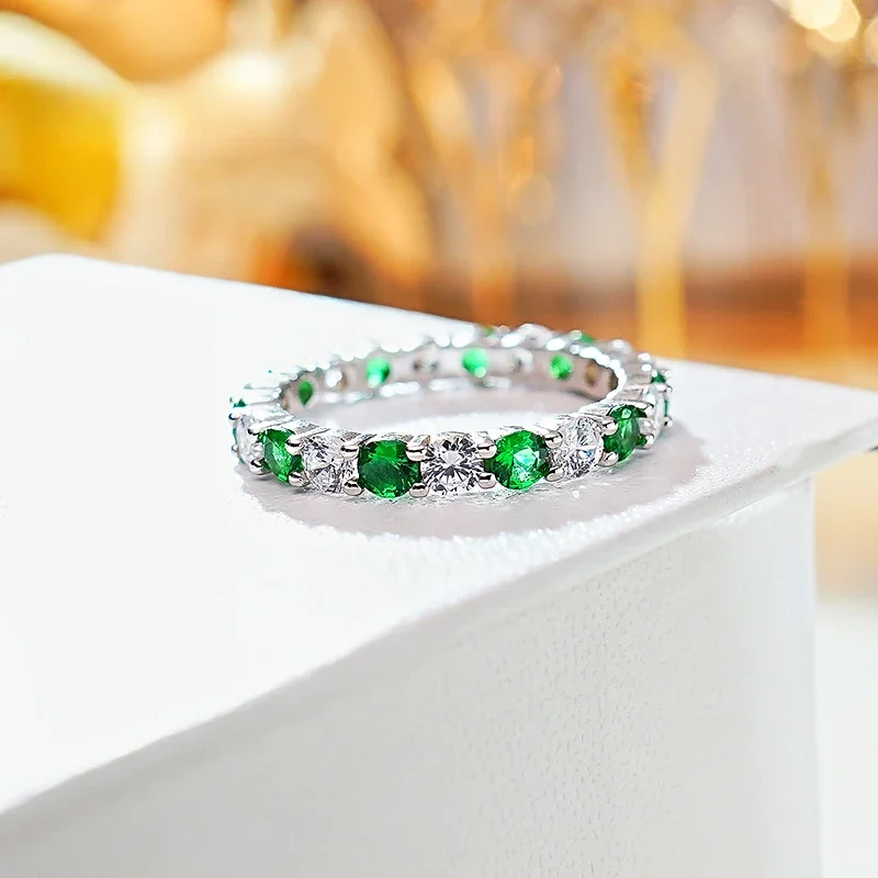 Light Luxury Emerald 925 Silver Diamond Ring Set, Paired with High Carbon Diamond Universal Index Finger Ring