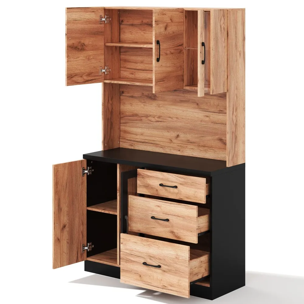 Stilvoller Küchenschrank, Schwarze Arbeitsplatte, Sideboard mit Verstellbarer LED-Beleuchtung und Steckdose, für Küchen, Esszimmer, Wohnzimmer – Detail 27