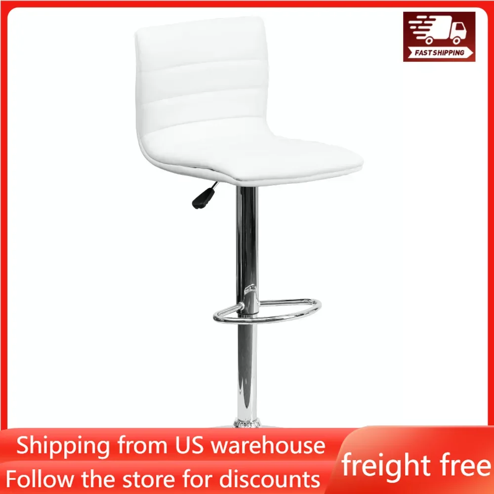 

Vincent Modern White Vinyl Adjustable Bar Stool With Back Swivel Stool With Chrome Pedestal Base and FootrestFreight Free Dining