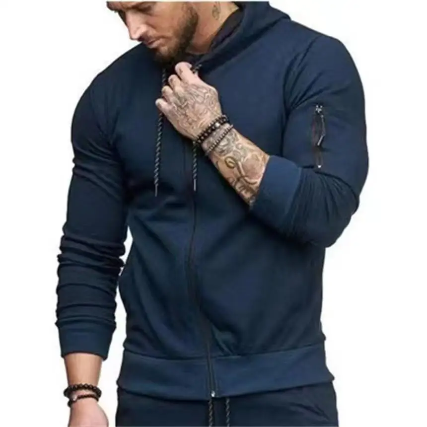 Men's Solid Color Long Sleeved Hooded T-Shirt With Multiple Zippers Tight Fitting Hoodie Men's Sportswear Fitness Running Jacket