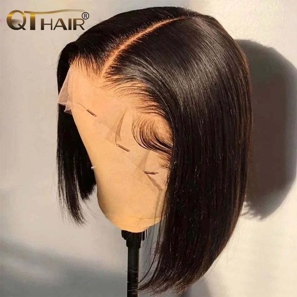 Straight Short Bob Wig Lace Frontal Human Hair Wigs Pre Plucked Brazilian Straight Bob Lace Frontal Wigs for Black Women QT Hair lace frontal wig,bob wig