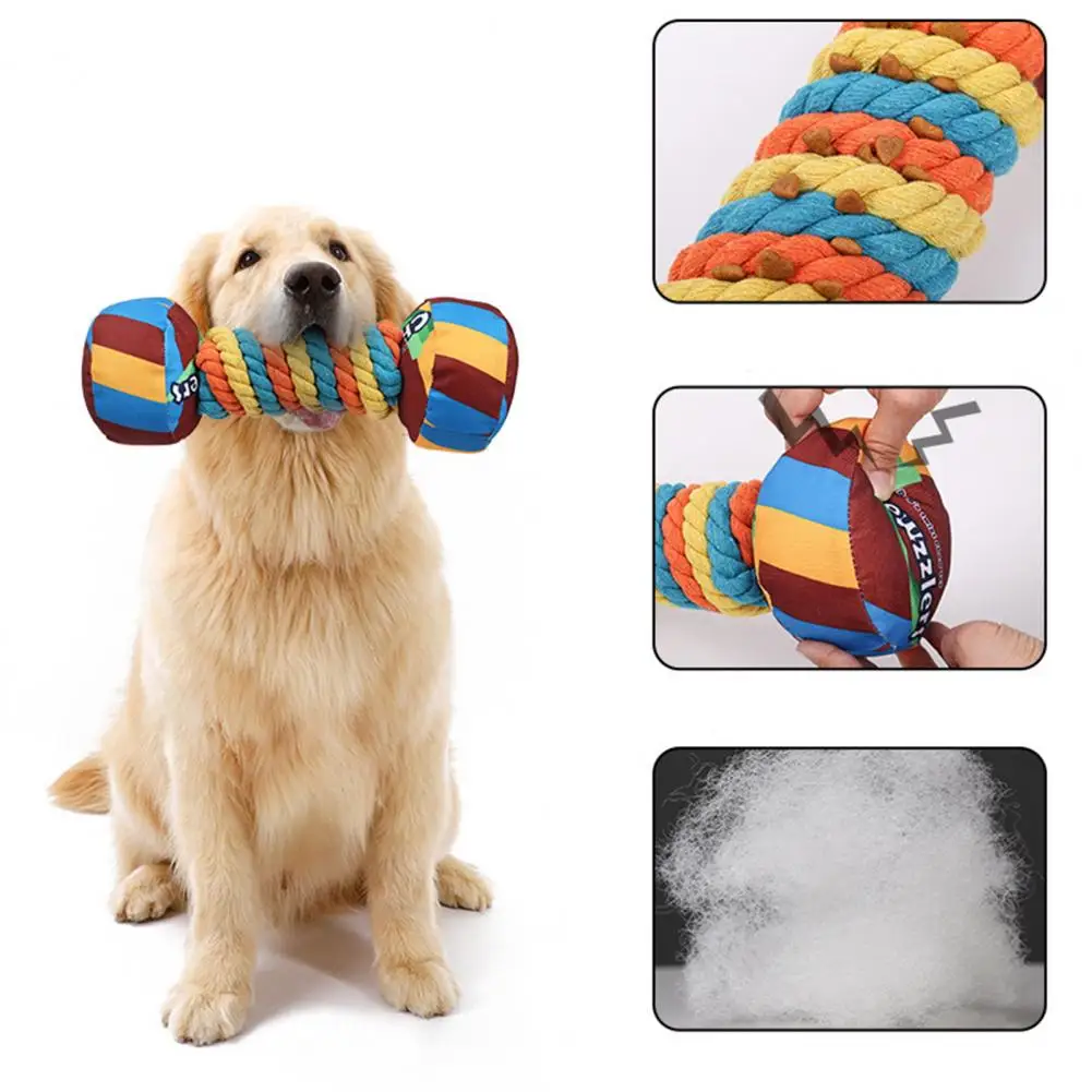 Durable Cotton Rope Dog Chew Toy Rainbow Dumbbell Dog Toy Bite-resistant Teething Toy for Dogs Durable Teeth Pet Supplies Soft
