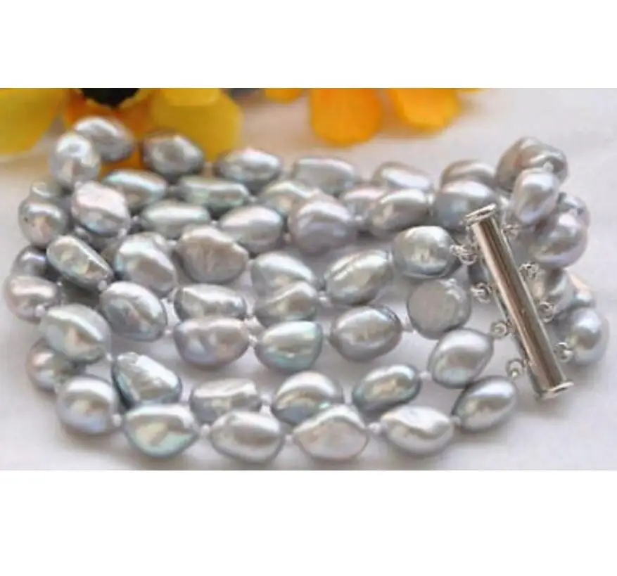 

4row 7.5inch 8-9mm gray baroque freshwater cultured pearl bracelet