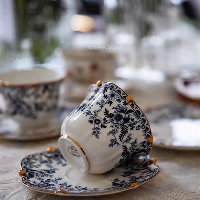 Vintage European Blue and White Coffee Cup and Plate Afternoon Tea Ceramic  Dim Sum Dish Dessert Cup Tea Cups and Saucer Sets Mug - AliExpress