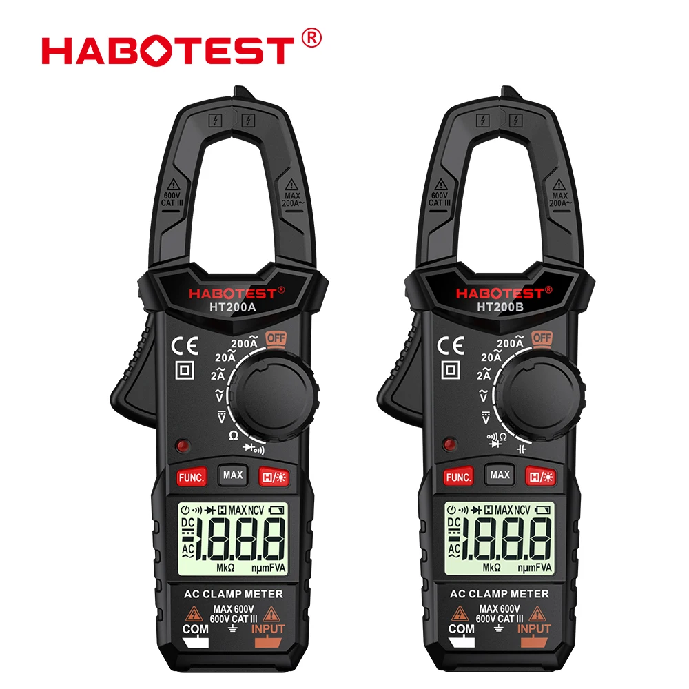 

HABOTEST HT200 Digital Clamp Meter AC Current Multimeter Ammeter Voltage Tester 2000 Counts Car Amp Hz Capacitance NCV Ohm Tool