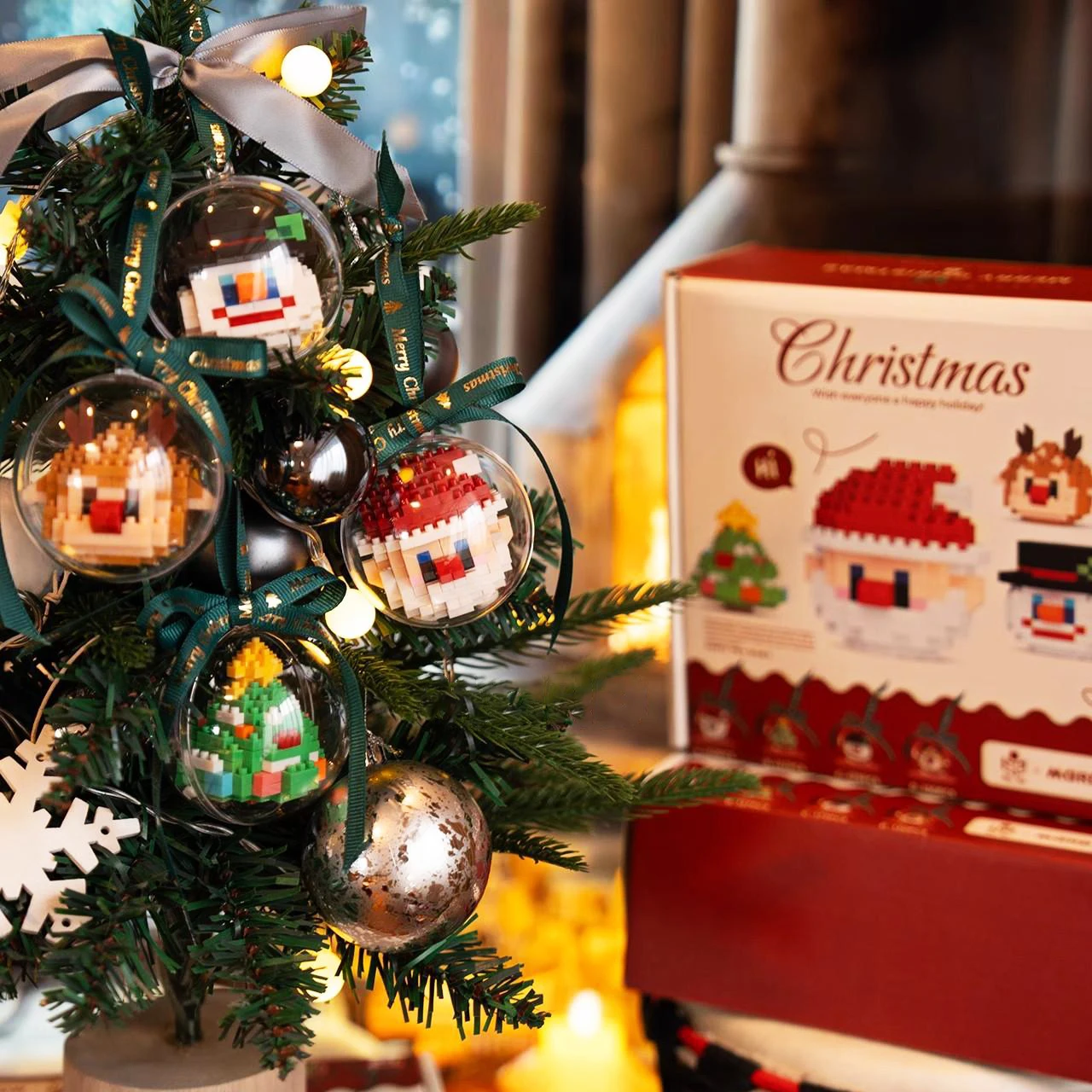 Christmas Tree Decor Santa Building Blocks Christmas Gift Decorative Ball Pendants Toys Elk Snowman Mini Diy Set for Kids Gift