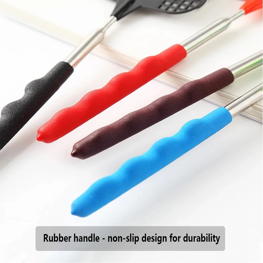 Retractable Fly Swatter Mini with Non-slip Plastic Handle Stainless Steel Adjustable Rod Flapper Insect Killer for Home Kitchen