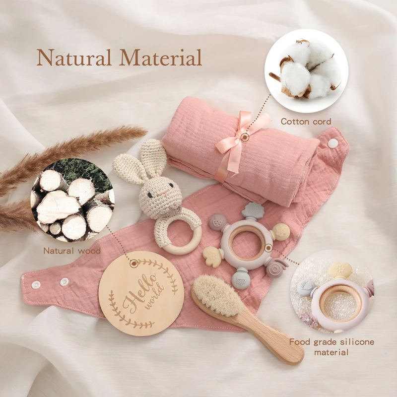 Baby Bath Set Kid Towel Cotton Blanket Bath Toy Baby Silicone Teether Rattle Baby Milestone Photography Supplies Baby Birth Gift