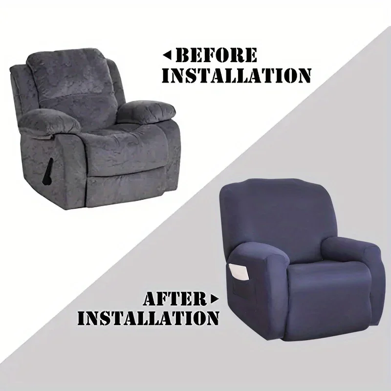 4 Pieces/SET Recliner Cover Stretch Recliner Chair Covers Soft Recliner Slipcovers with Pocket for Kids and Pets 4