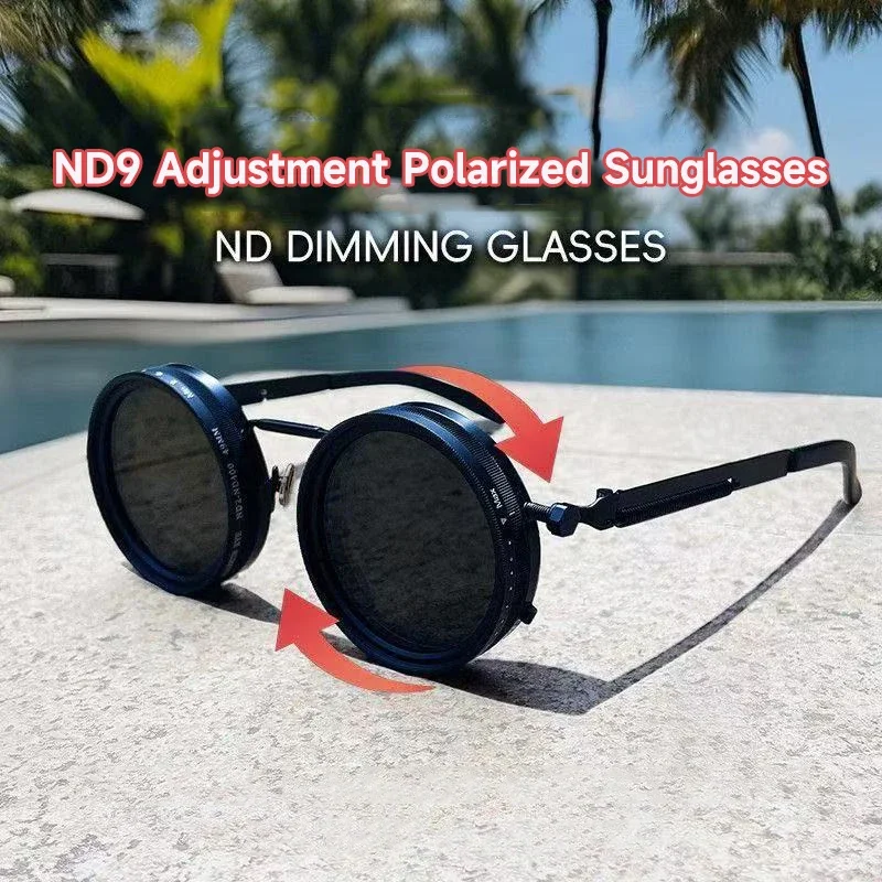 Lunettes de soleil polarisées rondes réglables ND9 pour pêche - verres teintés rétro UV400 homme femme