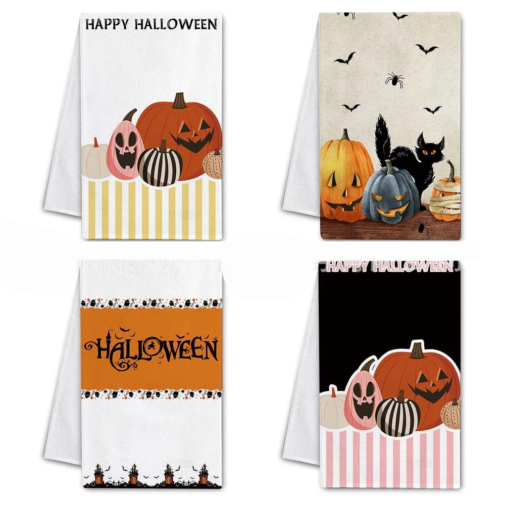

Halloween Pumpkin Tea Towels Kitchen Home Decor Most Wonderful Cute Ghosts Stay Spooky Skeleton Party Spooky Heart Doodles