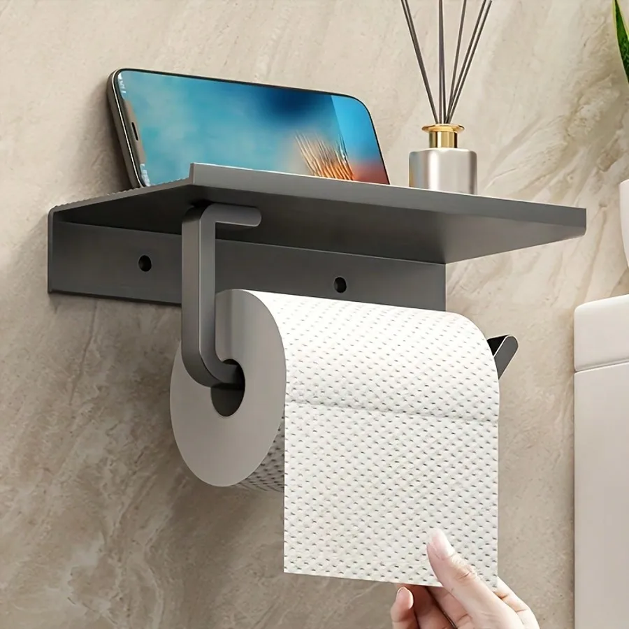 Toilet Paper Holder with Phone Shelf Bathroom Toilet Paper Roll Holder Acrylic Roll Paper Holder Tissue Hanger Phone Holder 3
