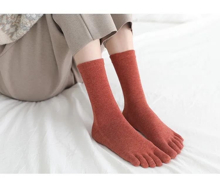 Women's pure cotton socks spring and summer solid color cute toe socks five-toed long socks breathable Five-fingered socks