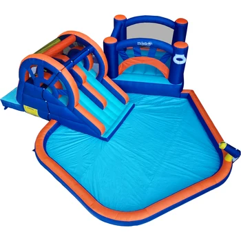 Inflatable Water Park Bounce House with Dual Slides,Big Splashing Pool,Climbing Wall,Air Blower for Summer Backyard,21'×21' 1