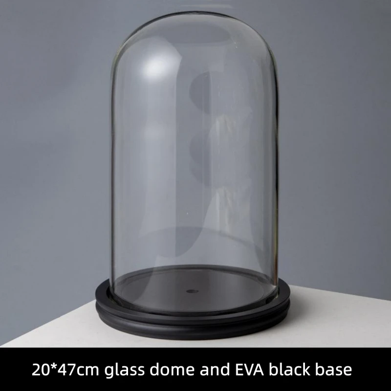 

20*47cm Super Big Size Transparent Glass Dome Vase Home Decoration New Style EVA Black Anti-Fall Base Cover DIY Birthday Gift