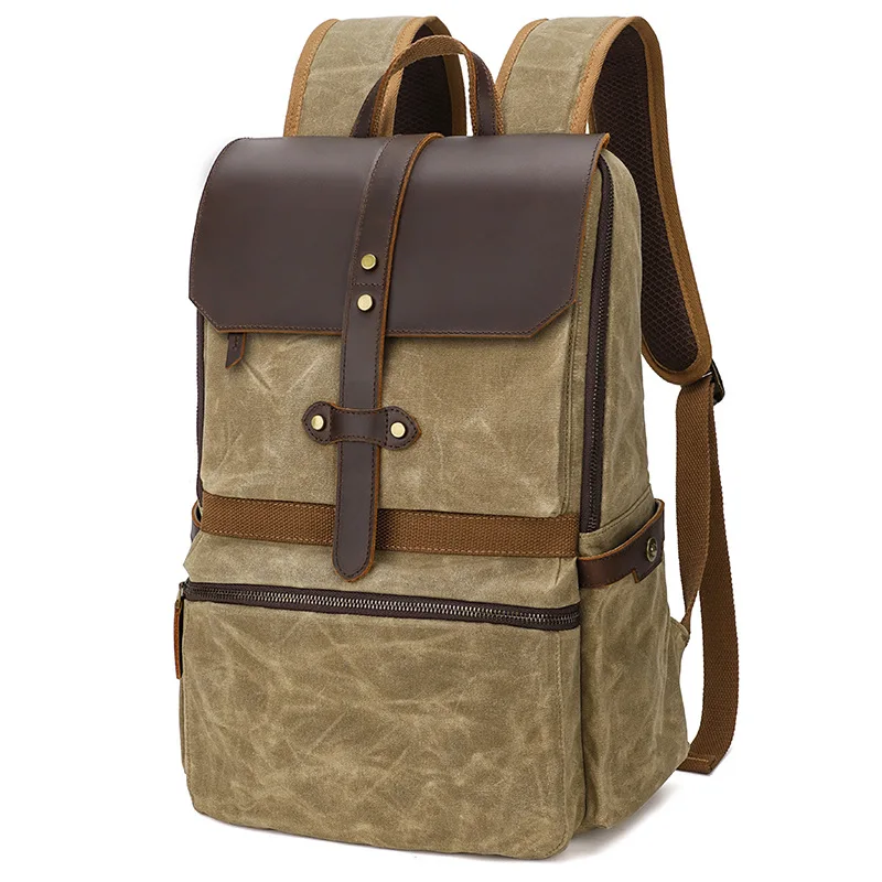 Men's Backpacks Aesthetic Travel Backpack School Youth School Backpacks Vintage Waterproof Batik Canvas Cowhide Backpack Outdoor