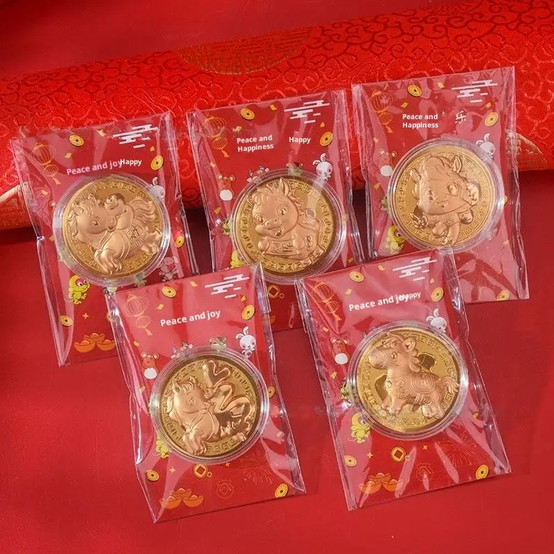 1/3Pcs Year Of The Horse Commemorative Medal 2026 Zodiac Horse Imitation Gold Foil Card Souvenir Coin Metal Crafts Gift