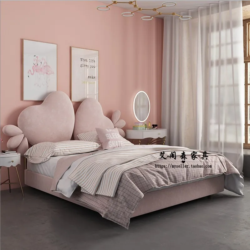 Aesthetic Modern Girls Bed Queen Master Double Bed Wood King High