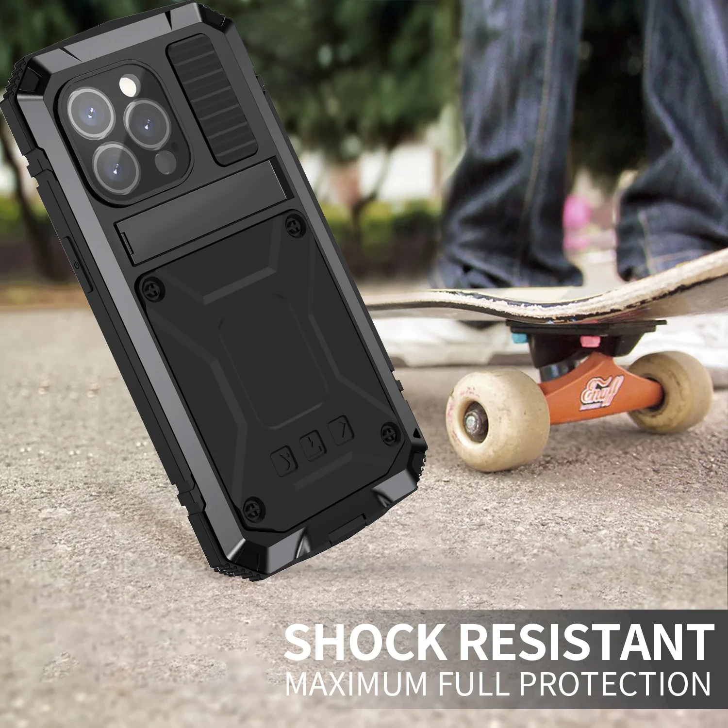 The heavy duty shock-resistant aluminum metal case is suitable for the iPhone 15 Pro Max 15 Plus military screen protector stand