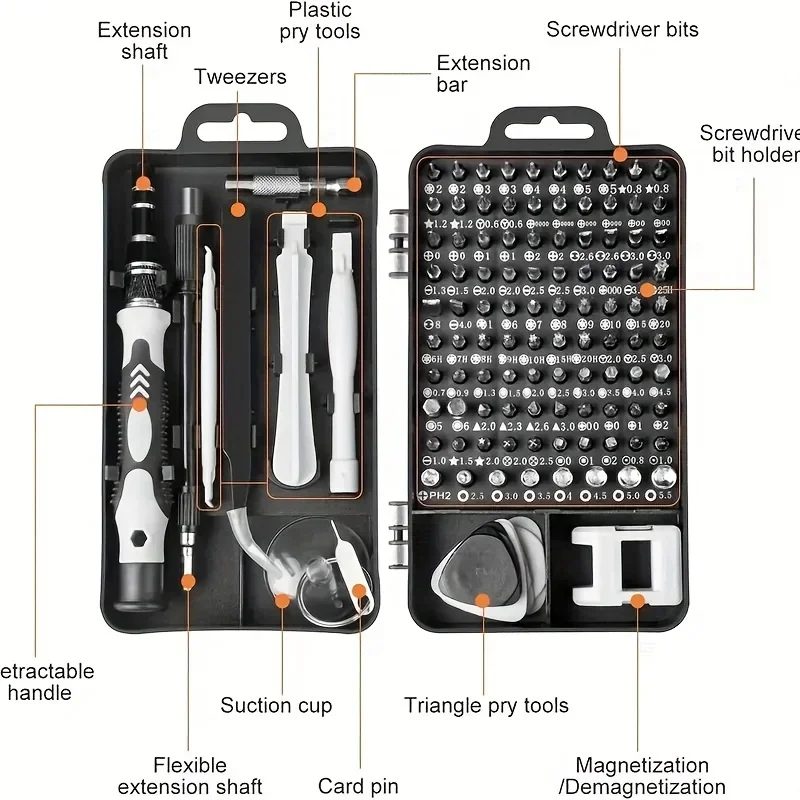 115in1 Precision Screwdriver Set Household Multifunction Magnetic Mini Bit Computer Phone Equipment Repair Screwdriver Tools Kit