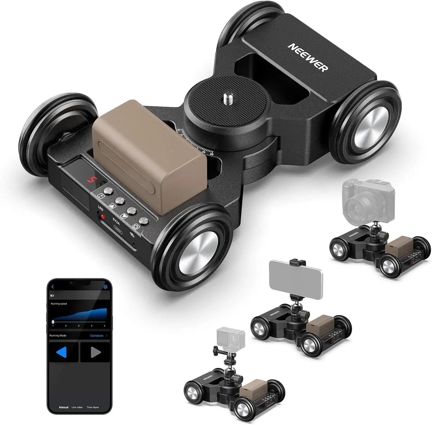 Neewer Dolly Draadloze videocamera met 3 wielen, gemotoriseerde