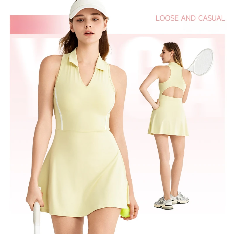 Women's Polo Tennis Dress Build In Chest Pads&Shorts Tummy Control Slim Fit Sports Golf Dress Female Outfits Workout Clothing