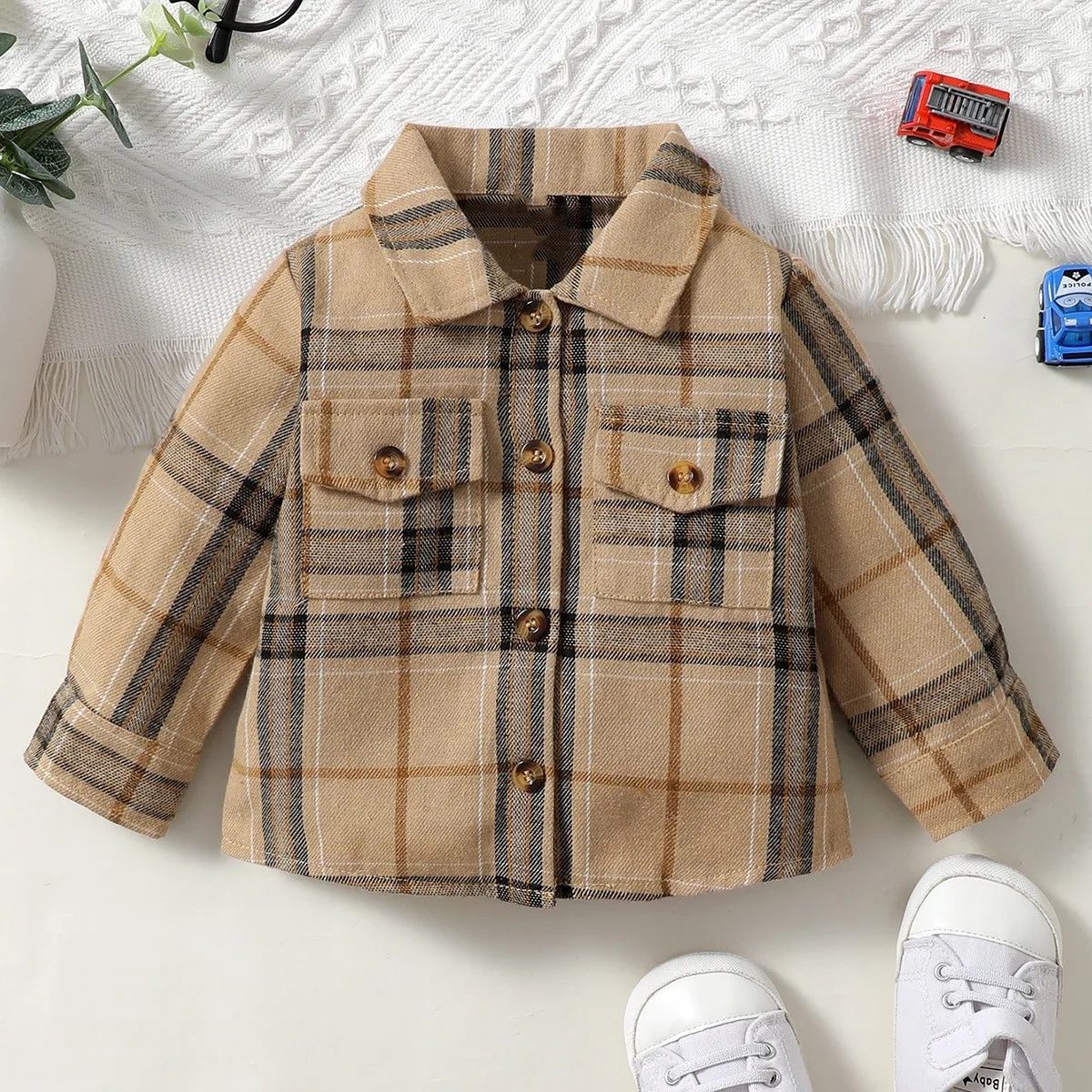New Baby Boy Long Sleeved Checkered Real Pocket Simple Casual Daily Top