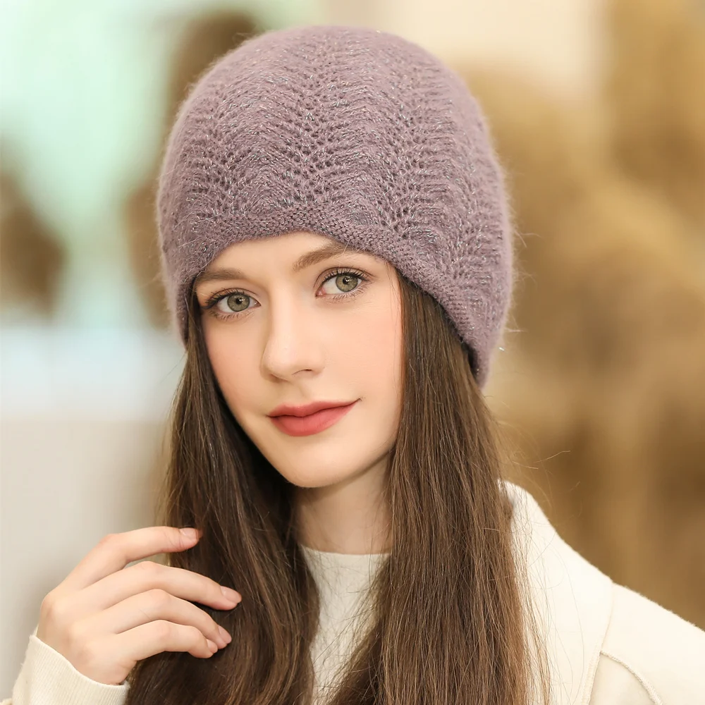 Rabbit Fur Hat Streetwear Warm Winter Hat Women Rabbit Fur Beanie