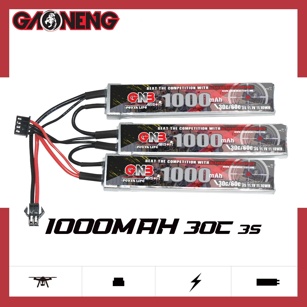 GAONENG GNB 1000mAh 3S 30C 60C 11.1V 3cells SM LiPo Battery Airsoft