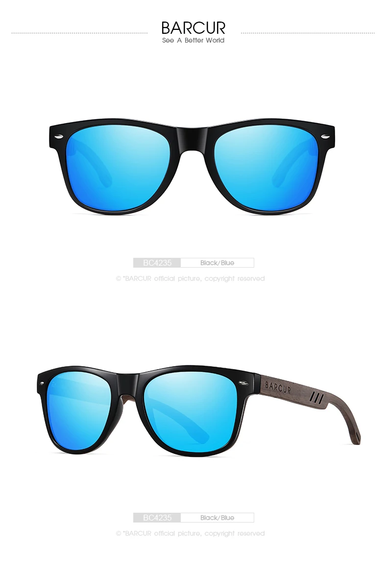 BARCUR Black Walnut Sunglasses for Men Wood Sun Glasses Man Eyeglasses Polarizing Glasses UVA&B Protection Eyewear ECO-Friendly