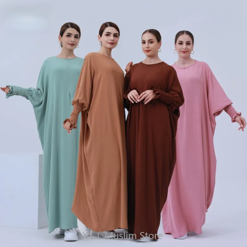 Prayer Clothes Abayas Wrinkle Soft Crepe Women Clothes Dubai Kaftans Turkey Islam Kebaya Robe Caftan Marocain Female Loose Dress