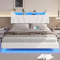 Floating Bed Frame Full Size with USB Type-C Ports，Upholstered Platform Bed Frame Hidden Storage Headboard Floating Bed Frame 1
