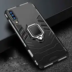 Robust Armor PC Phone Case with Metal Ring Holder and Bumper Protection - A 70s (Black)