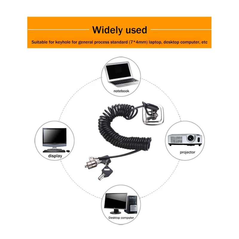 Laptop Computer Lock Laptop Lock Anti-Theft Universal Retractable Spring Rope Steel Cable Key Computer