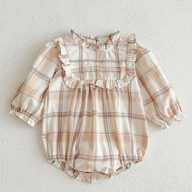 

0-24M Infant Baby Girl Bodysuits Long Sleeved Cotton Plaid Newborn Baby Girl Jumpsuit Autumn Spring Baby Girl Clothing