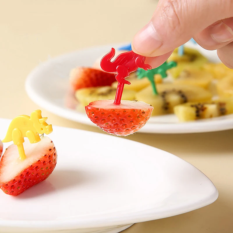 Cartoon Fruit Fork Cute Dinosaur Cupcake Top Decoration Food Appetizer Toothpicks Bento Box Accessories Cocktail Picks 10 Pcs fruit fork food toothpicks food picks expandable fork silicone cooking fork silicone fork portable cutlery silverware set