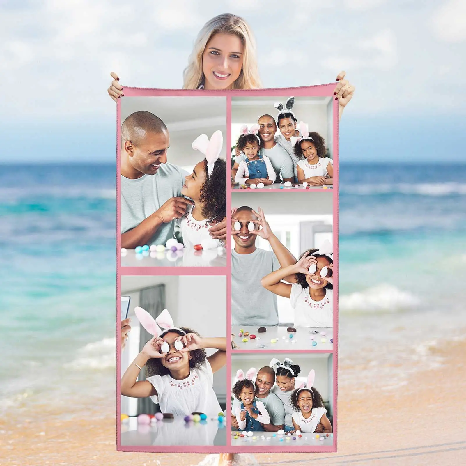 Personalised Beach Towel With Photo Collage Custom Bath Towel_voghion.com