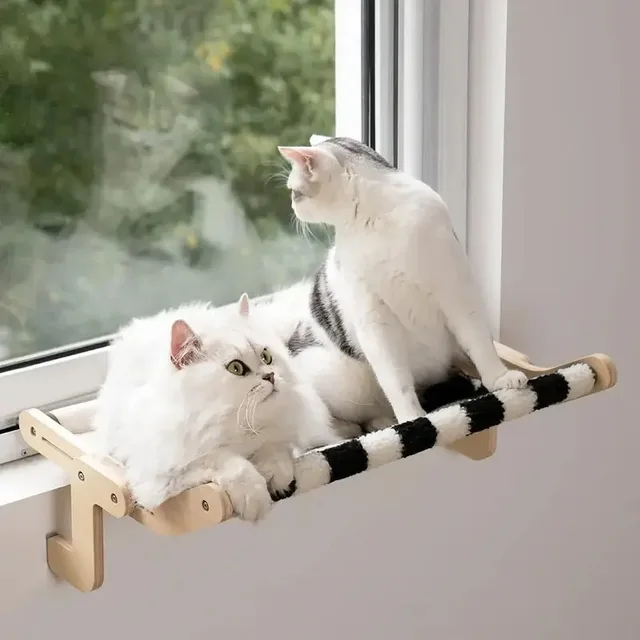 Suspended Cat Hammock Window Hanging Bed Solid Wood Cat Nest Sunbathing Perch for All Seasons Pet Supplies for Indoor Use