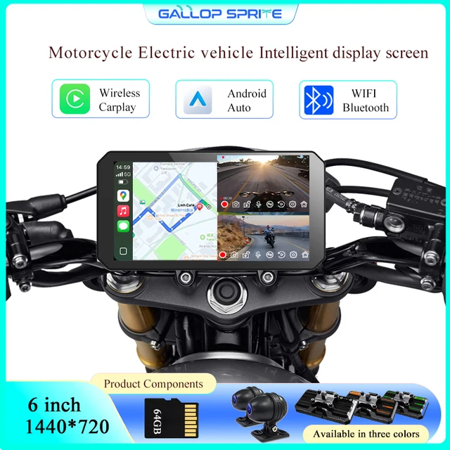 Gallop Sprite 6 inch Carplay Motorcycle DVR GPS Navigation IPX7 Waterproof Wireless Android Auto  Smart Player Moto Display