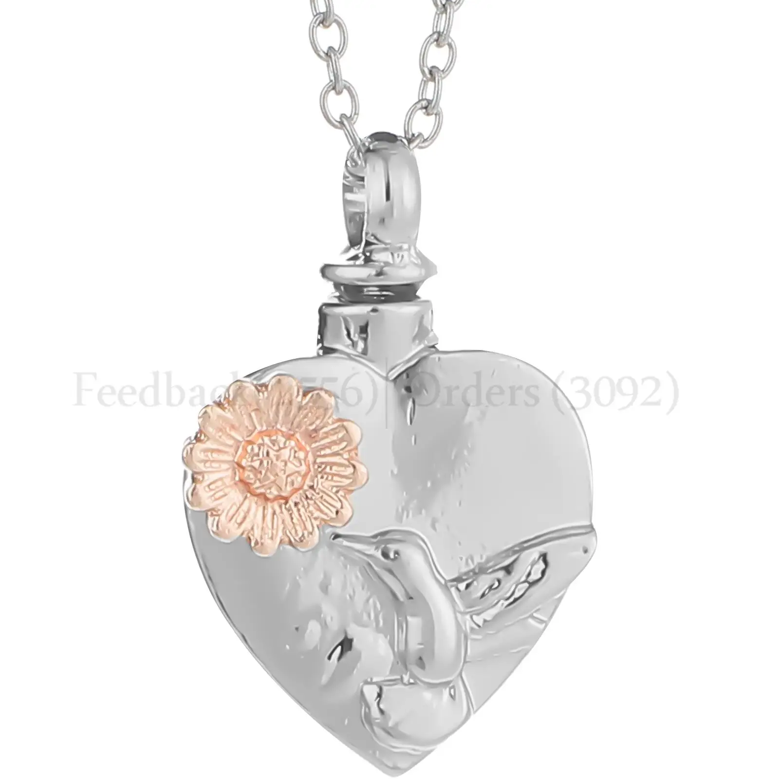 Heart-Shaped Ashes Necklace Sunflower Daisy Hummingbird Urn Necklace