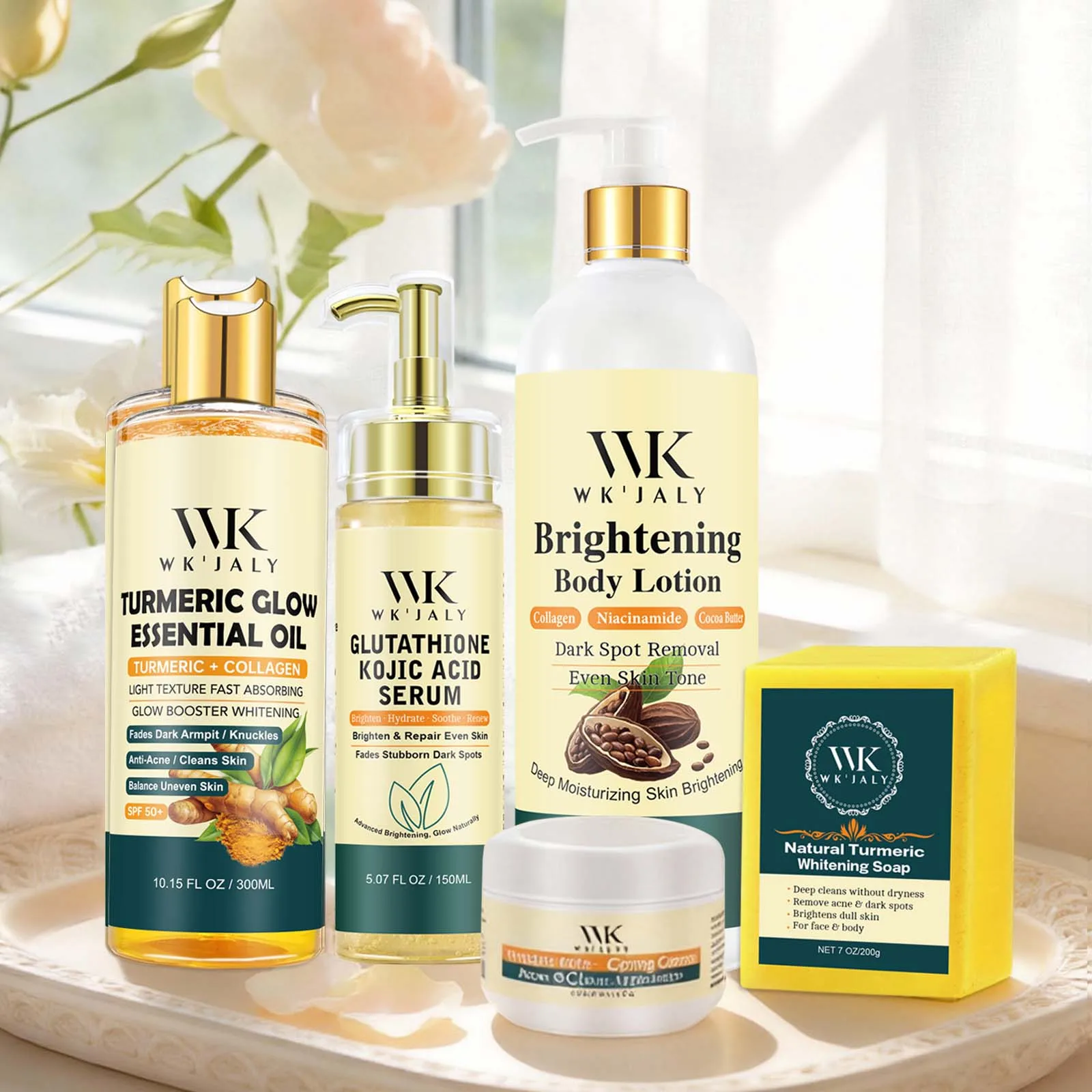 Kit de soin éclaircissant pour la peau WK JALY pour peaux foncées, noires, caramel, hydratant, élimination de l'acné et des taches, uniformisation du teint pour femmes 1