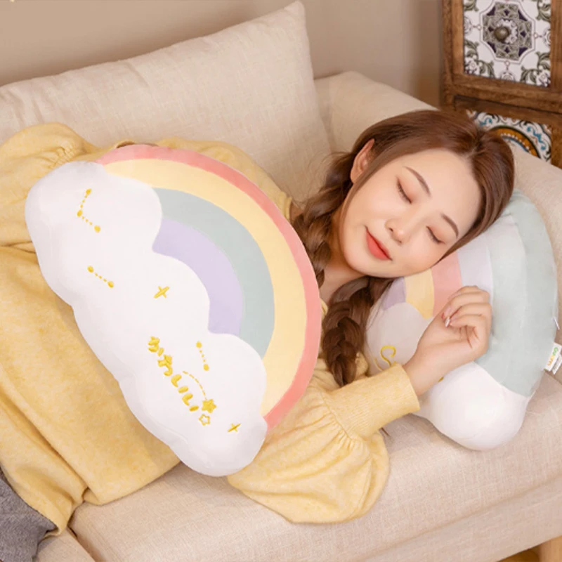 부드럽고 편안한 무지개는 베개 귀여운 스타 쿠션 사랑 낮잠 이중 목적 베개 사무용품 소녀 선물에 개입 할 수 있습니다