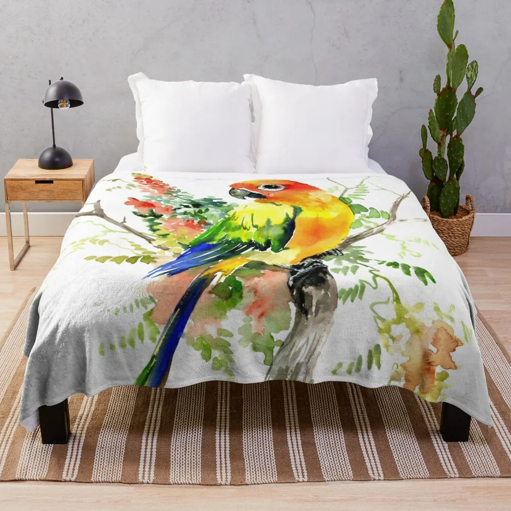 

Sun Conure Parakeet Throw Blanket Beach Comforter warm winter Sofas Cute Plaid Blankets