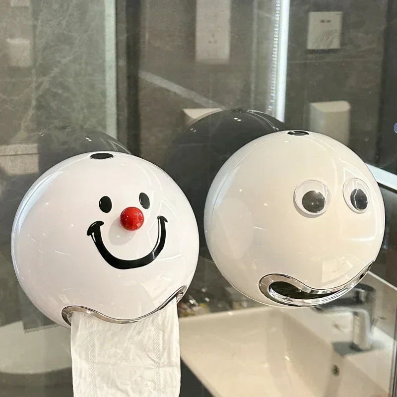 크리 에이 티브 웃는 얼굴 펀치 없음 화장지 상자 벽 마운트 화장실 티슈 상자 ..