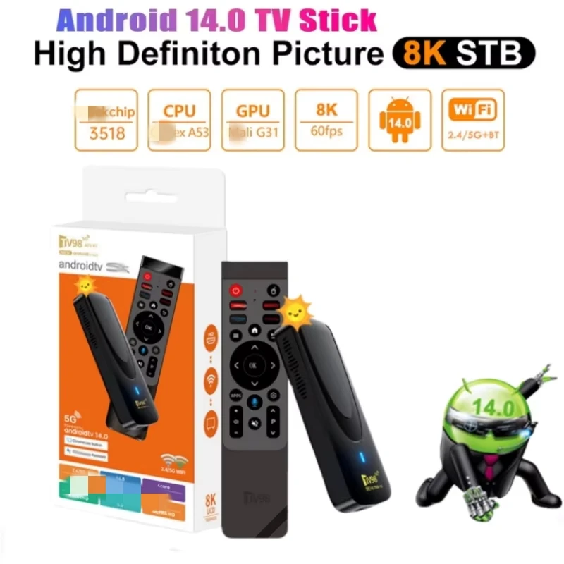 TV98 ATV X7 TV Stick 2GB16GB Android 14.0 Allwinner RK3518 Quad Core Wifi 4G 5G BT5.0 Voice Remote Smart Assistant HD 4K 8K iptv