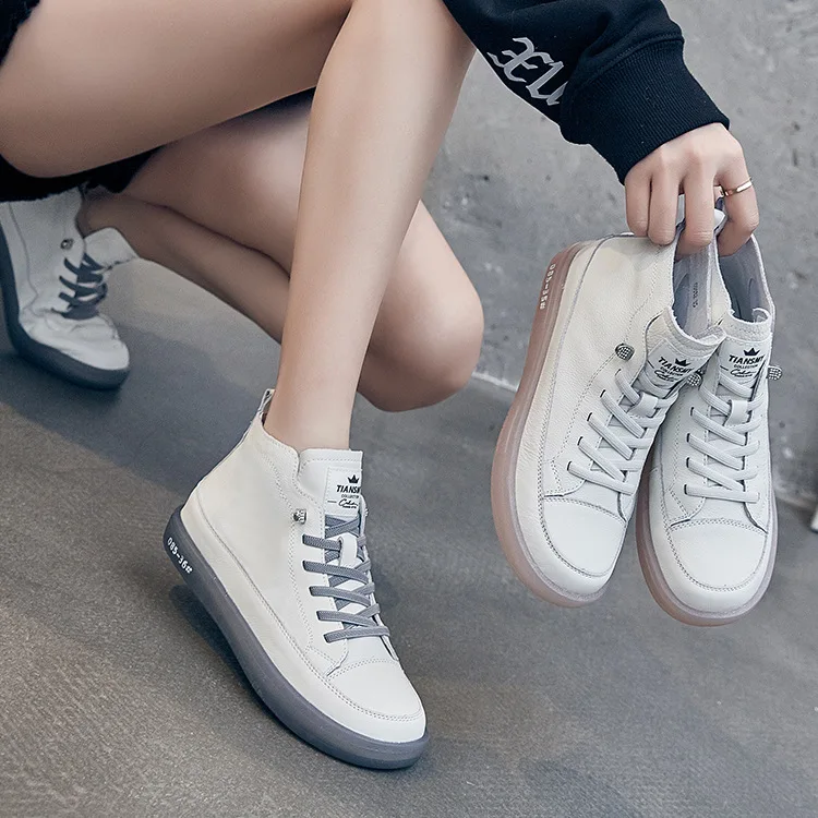 Genuine Leather Shoes for Women White Shoes Woman Vulcanized shoes Leather Casual Sneakers Women's Soft Platform Shoes Footwear