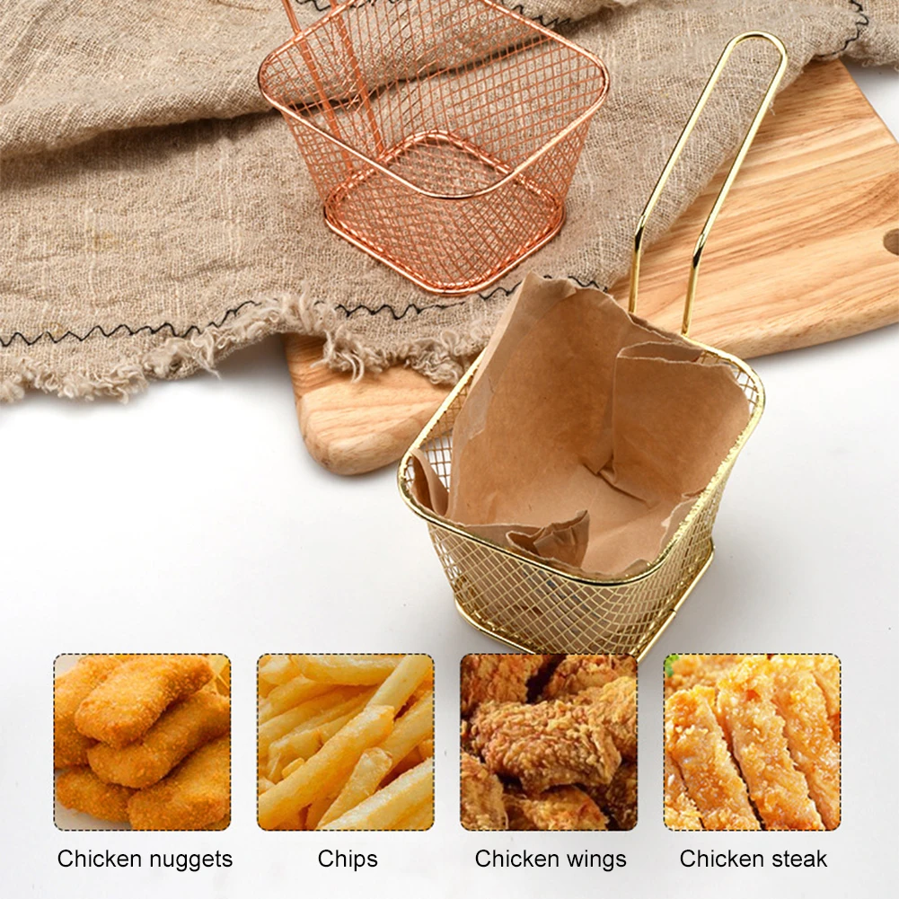 Portable Square Mini Fried Basket French Fries Basket Restaurant Fried Chicken Snack Chips Iron Metal Colander Tool DDJ